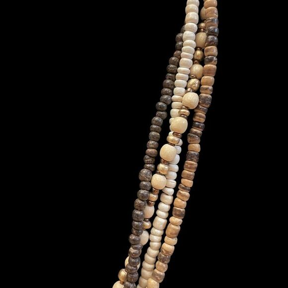 Beaded Multi-strand Shell Medallion Necklace - Picture 3 of 4